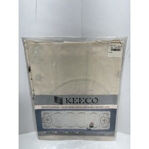 Keeco Basket Sampler Hand Cross Stitch and Crochet‎ Lace Ecru 16x36 Vintage NEW